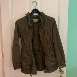 Army green utility jacket with waist tie